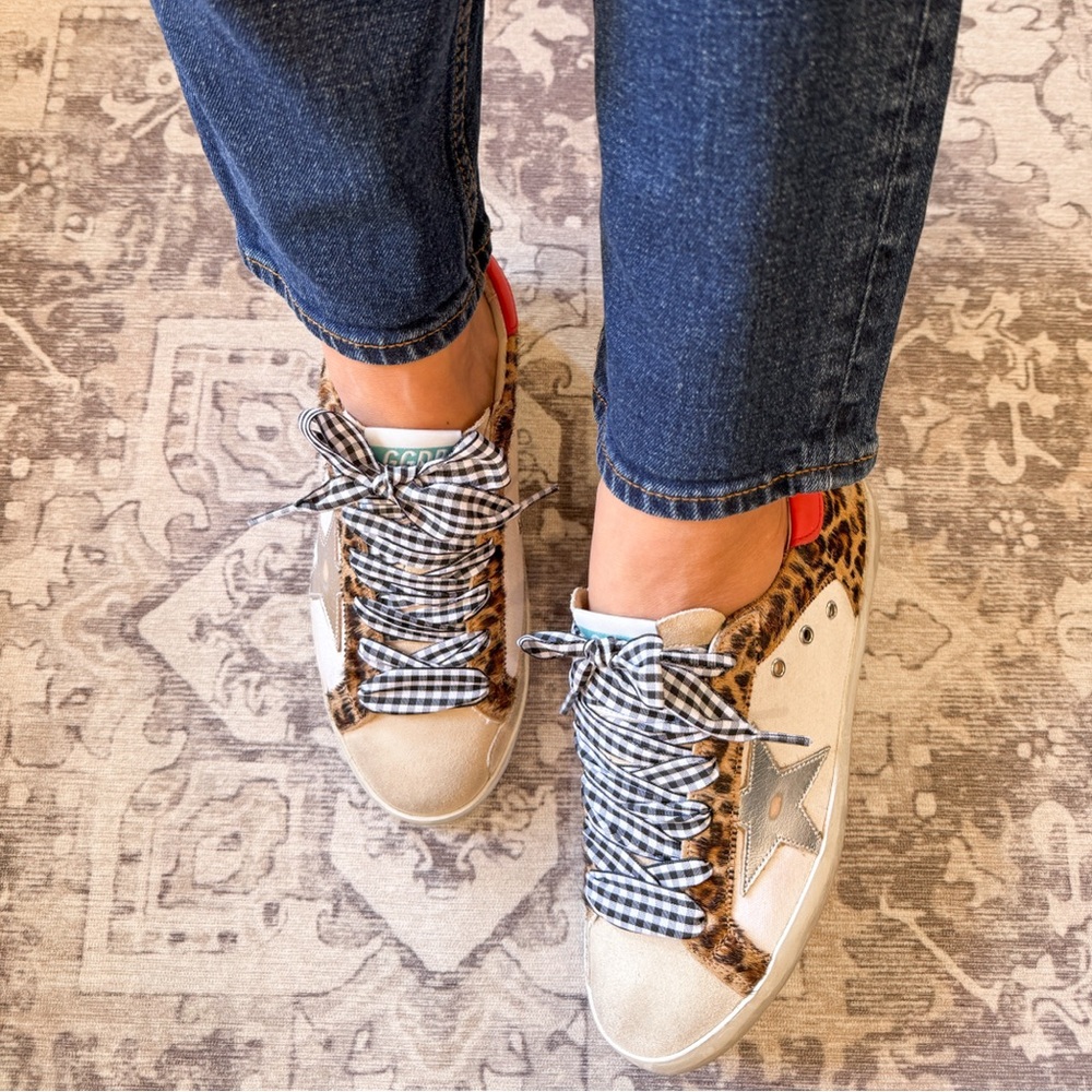 GOLDEN GOOSE Leopard with a POP of Red and Silver Star Sneakers 37/7